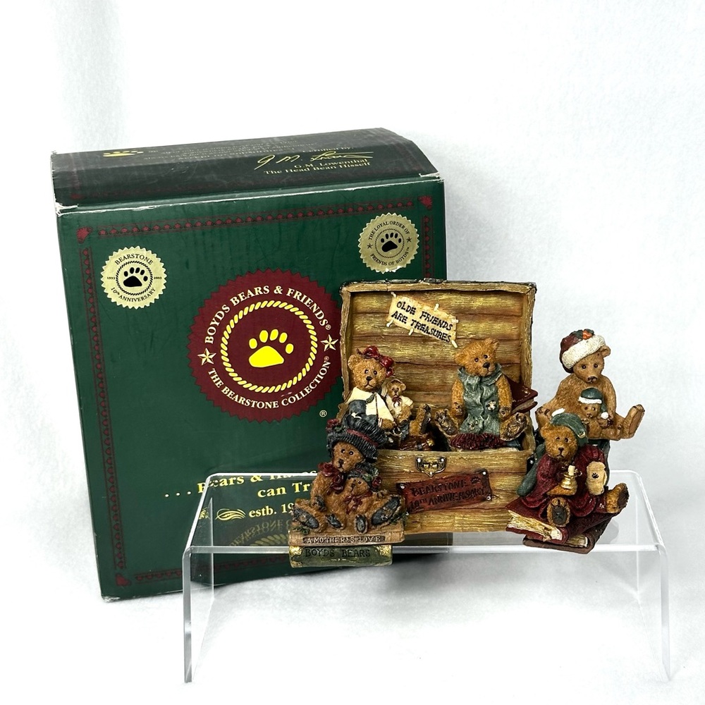 Boyds Bears Bearstone 10th Anniversary Baileys Ol’ Trunk with box 6 piece set